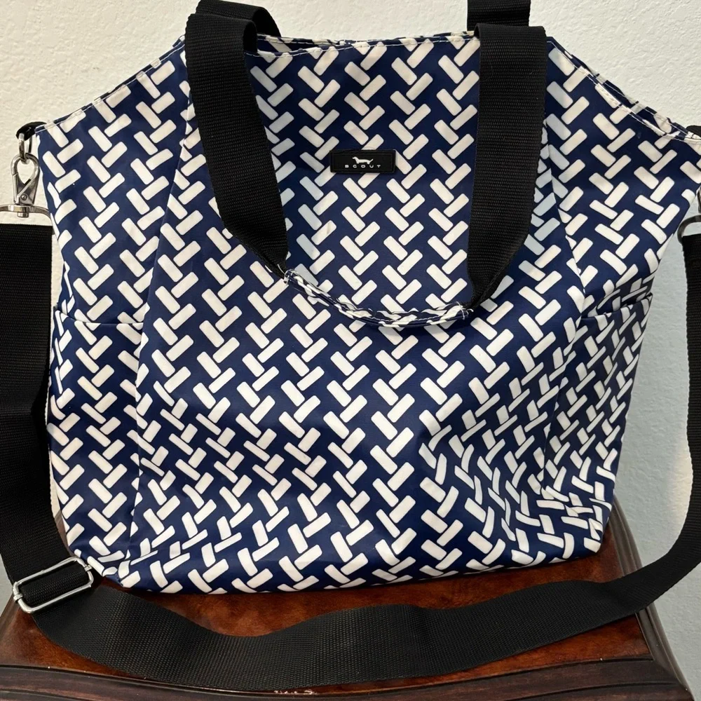 Scout Navy and White Patterned Medium Tote with Detachable Black Strap - Picture 1 of 13